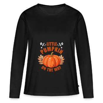 Cadeau de grossesse enceinte Halloween bébé - T-shirt manches longues Premium bio Femme - noir - Devant - Julia (174cm)