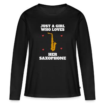 Cadeau saxophone saxophoniste saxo femme fille - T-shirt manches longues Premium bio Femme - noir - Devant - Julia (174cm)