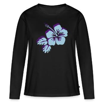 Fleur d'hibiscus fleur d'hibiscus fleur fleur - T-shirt manches longues Premium bio Femme - noir - Devant - Julia (174cm)