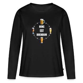 Horloge à Bières Nunc est Bibendum - T-shirt manches longues Premium bio Femme - noir - Devant - Julia (174cm)