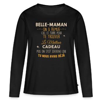 Belle maman Cadeau - T-shirt manches longues Premium bio Femme - noir - Devant - Julia (174cm)