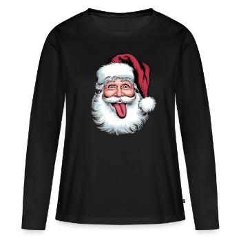 Père Noël Drôle Visage Langue Sortante - T-shirt manches longues Premium bio Femme - noir - Devant - Julia (174cm)