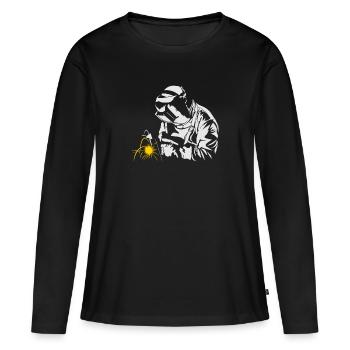 Schweißer bei der Arbeit - lustiges Eisen-Schweißer-Geschenk - Frauen Premium Bio Langarmshirt - Schwarz - Vorne - Julia (174cm)
