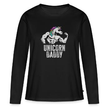 Einhorn-Vati - lustiges Fitness-Turnhallen-Regenbogen-Vati-Geschenk - Frauen Premium Bio Langarmshirt - Schwarz - Vorne - Julia (174cm)