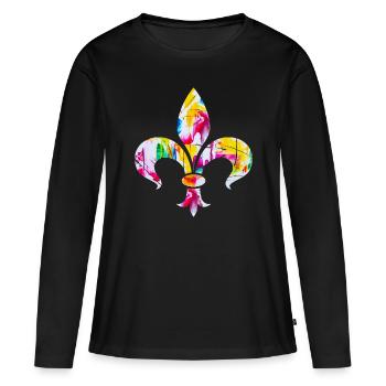 Fleur de Lys T-shirt - Women's Premium Organic Long Sleeve Shirt - black - Front - Julia (174cm)