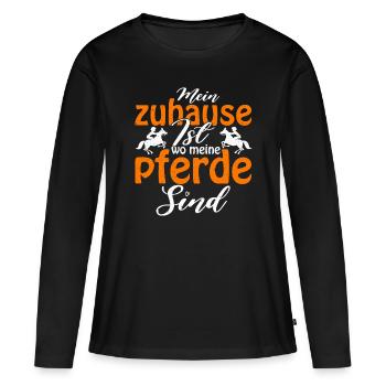 Mein Zuhause ist wo meine Pferde sind - Frauen Premium Bio Langarmshirt - Schwarz - Vorne - Julia (174cm)