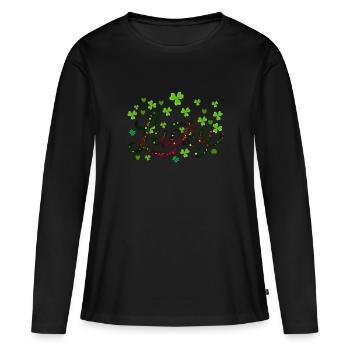 Lucky St Patricks Day, Leopard leaf clover - Women's Premium Organic Long Sleeve Shirt - black - Front - Julia (174cm)