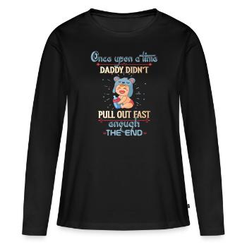Annonce de grossesse - T-shirt manches longues Premium bio Femme - noir - Devant - Julia (174cm)