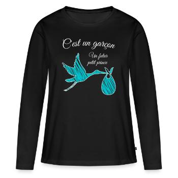 T-shirt cadeau annonce grossesse C'est un garçon ! - T-shirt manches longues Premium bio Femme - noir - Devant - Julia (174cm)