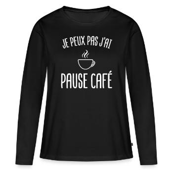 pause café caféine tasse de café - T-shirt manches longues Premium bio Femme - noir - Devant - Julia (174cm)