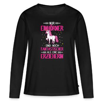 Erzieherin Einhorn Tagesmutter - Frauen Premium Bio Langarmshirt - Schwarz - Vorne - Julia (174cm)