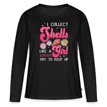 Shell collector collects shells - Women's Premium Organic Long Sleeve Shirt - black - Front - Julia (174cm)