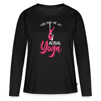 Aerialist Aerial Yoga Vertikaltuch - Frauen Premium Bio Langarmshirt - Schwarz - Vorne - Julia (174cm)
