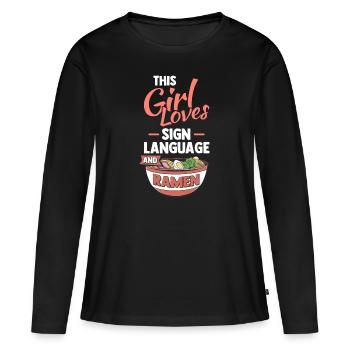 Deaf Pride ASL Girl Ramen - Women's Premium Organic Long Sleeve Shirt - black - Front - Julia (174cm)