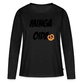 Minga oida - München - Brezel - Frauen Premium Bio Langarmshirt - Schwarz - Vorne - Julia (174cm)