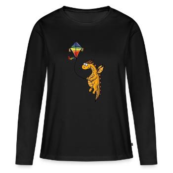 Dragon avec dragon - T-shirt manches longues Premium bio Femme - noir - Devant - Julia (174cm)