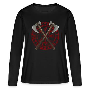 Haches Viking (rouge) - T-shirt manches longues Premium bio Femme - noir - Devant - Julia (174cm)