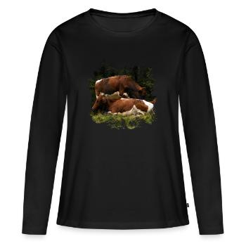 Pinzgauer Rind Vieh auf der Alm - Frauen Premium Bio Langarmshirt - Schwarz - Vorne - Julia (174cm)