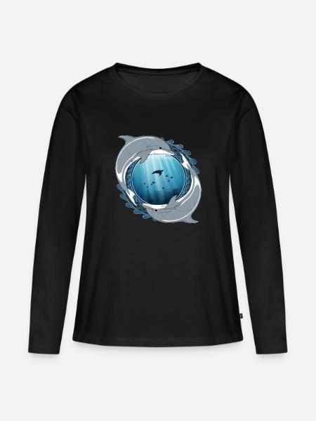 Delfine - Frauen Premium Bio Langarmshirt - Schwarz
