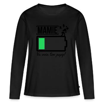 Mamie batterie faible, va voir ton papy! - T-shirt manches longues Premium bio Femme - noir - Devant - Julia (174cm)