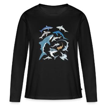 Requin bleu, requin-baleine, requin-marteau, requin requin, espèce de requin - T-shirt manches longues Premium bio Femme - noir - Devant - Julia (174cm)
