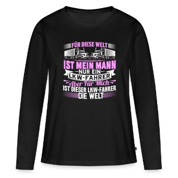 Frau LKW-Fahrer Trucker Fernfahrer Welt - Frauen Premium Bio Langarmshirt - Schwarz - Vorne - Julia (174cm)