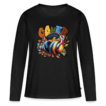Gamer Headphone Spielkonsole Multiplayer - Frauen Premium Bio Langarmshirt - Schwarz - Vorne - Julia (174cm)