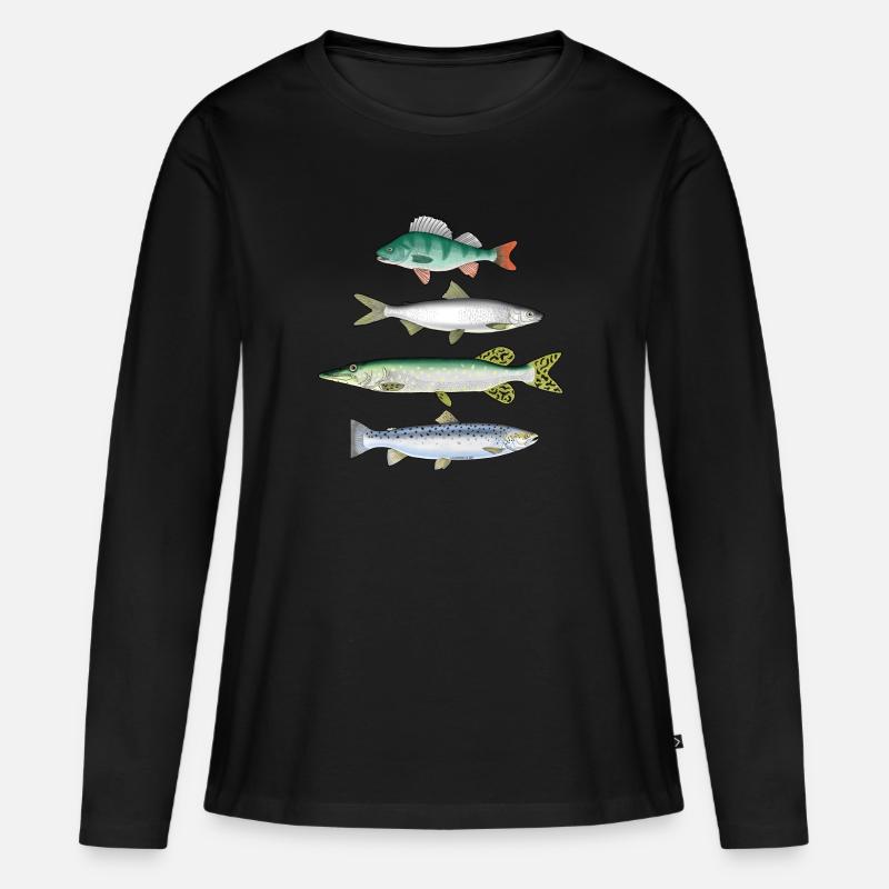 FOUR FISH - Barsch-, Felchen-, Hecht- und Forellenprodukte - Frauen Premium Bio Langarmshirt - Schwarz