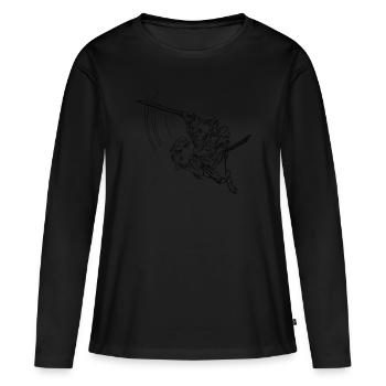 Samurai cat with Japanese writing "Suhshi" - Women's Premium Organic Long Sleeve Shirt - black - Front - Julia (174cm)