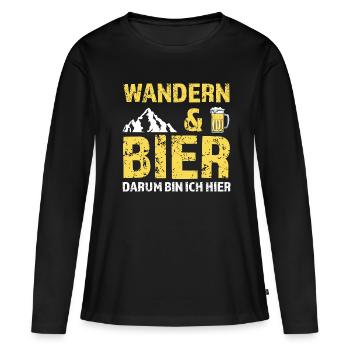 Wandern Bier Berg Geschenk - Frauen Premium Bio Langarmshirt - Schwarz - Vorne - Julia (174cm)