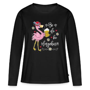 Bi Do Ko Losgehn Lustiger Flamingo Dirndl Ersatz - Frauen Premium Bio Langarmshirt - Schwarz - Vorne - Julia (174cm)