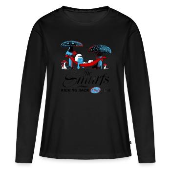 Schlümpfe Retro Design Mit Schlafendem Schlumpf - Frauen Premium Bio Langarmshirt - Schwarz - Vorne - Julia (174cm)