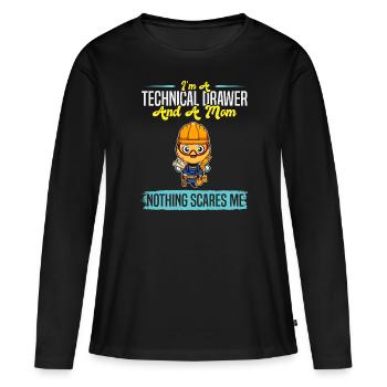 Je suis un dessinateur technique et une maman rien ne me fait peur - T-shirt manches longues Premium bio Femme - noir - Devant - Julia (174cm)