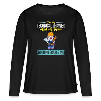 Je suis un dessinateur technique et une maman rien ne me fait peur - T-shirt manches longues Premium bio Femme - noir - Devant - Julia (174cm)