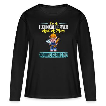 Je suis un dessinateur technique et une maman rien ne me fait peur - T-shirt manches longues Premium bio Femme - noir - Devant - Julia (174cm)