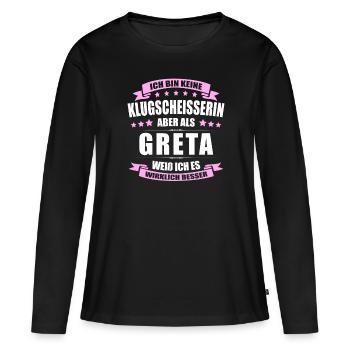 Name Greta Vorname Klugscheisserin Namenstag - Frauen Premium Bio Langarmshirt - Schwarz - Vorne - Julia (174cm)
