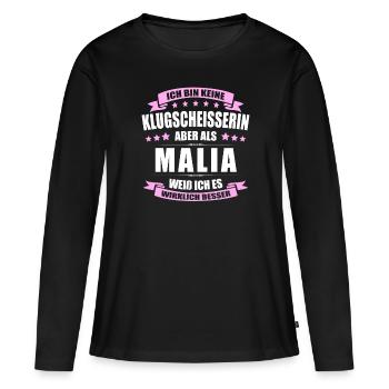 Name Malia Vorname Klugscheisserin Namenstag - Frauen Premium Bio Langarmshirt - Schwarz - Vorne - Julia (174cm)