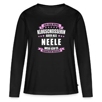 Name Neele Vorname Klugscheisserin Namenstag - Frauen Premium Bio Langarmshirt - Schwarz - Vorne - Julia (174cm)