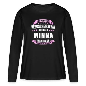 Name Minna Vorname Klugscheisserin Namenstag - Frauen Premium Bio Langarmshirt - Schwarz - Vorne - Julia (174cm)