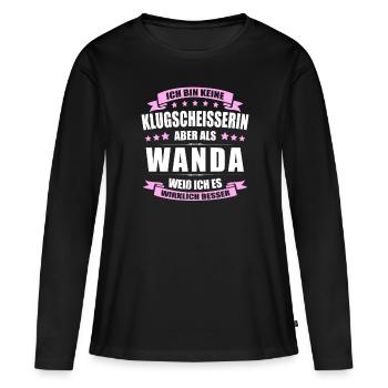 Name Wanda Vorname Klugscheisserin Namenstag - Frauen Premium Bio Langarmshirt - Schwarz - Vorne - Julia (174cm)