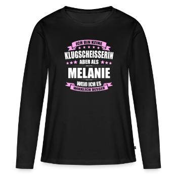 Name Melanie Vorname Klugscheisserin Namenstag - Frauen Premium Bio Langarmshirt - Schwarz - Vorne - Julia (174cm)