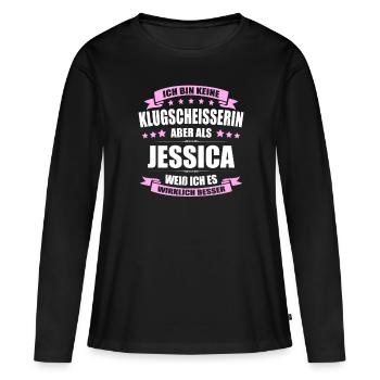 Name Jessica Vorname Klugscheisserin Namenstag - Frauen Premium Bio Langarmshirt - Schwarz - Vorne - Julia (174cm)