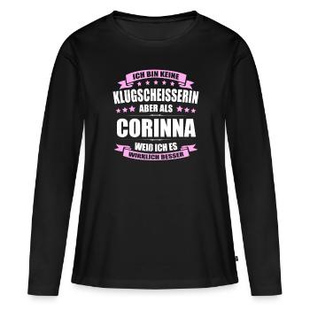 Name Corinna Vorname Klugscheisserin Namenstag - Frauen Premium Bio Langarmshirt - Schwarz - Vorne - Julia (174cm)