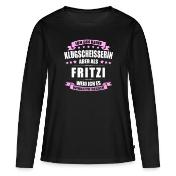 Name Fritzi Vorname Klugscheisserin Namenstag - Frauen Premium Bio Langarmshirt - Schwarz - Vorne - Julia (174cm)