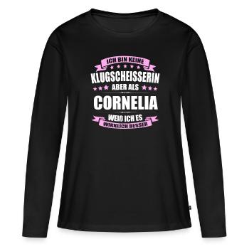 Name Cornelia Vorname Klugscheisserin Namenstag - Frauen Premium Bio Langarmshirt - Schwarz - Vorne - Julia (174cm)