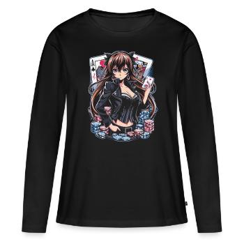 Anime Poker Fille - T-shirt manches longues Premium bio Femme - noir - Devant - Julia (174cm)