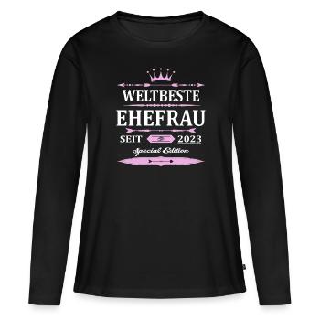 Weltbeste Ehefrau Seit 2023 Vintage Hochzeitstag - Frauen Premium Bio Langarmshirt - Schwarz - Vorne - Julia (174cm)