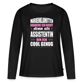 Markenklamotten Brauche Ich Nicht Assistentin Büro - Frauen Premium Bio Langarmshirt - Schwarz - Vorne - Julia (174cm)