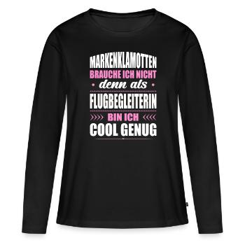 Markenklamotten Brauche Ich Nicht Flugbegleiterin - Frauen Premium Bio Langarmshirt - Schwarz - Vorne - Julia (174cm)