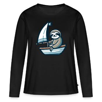 Navigation d’été avec paresseux sur dériveur - T-shirt manches longues Premium bio Femme - noir - Devant - Julia (174cm)